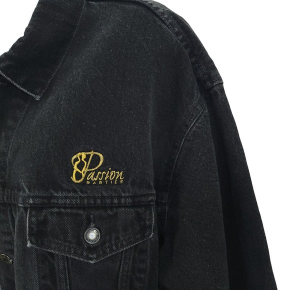 Vintage ID Wear Passion Parties Black Denim Jacket Adult L Embroidered Patch - Picture 7 of 12